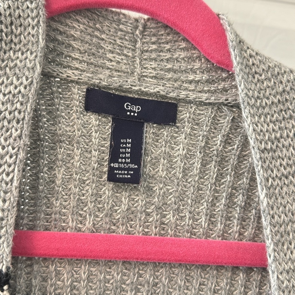 Gap Women's 100% Cotton Textured Black and Grey Striped Open Front Cardigan - Picture 3 of 5
